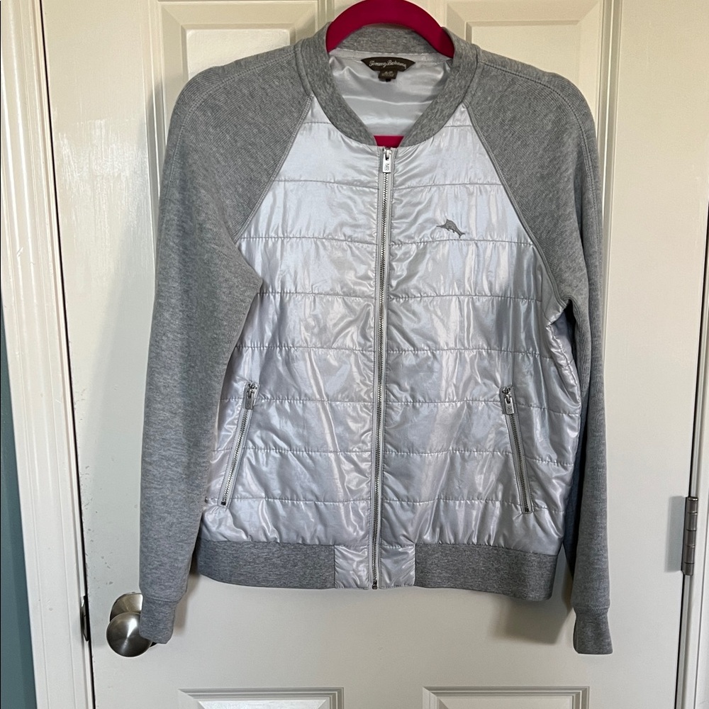 Tommy Bahama Women's Silver and Gray Bomber Jacket.